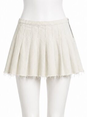 Size 26 PacSun‎ Women’s Y2K White Denim Pleated Mini Skirt Raw Hem Tennis Preppy